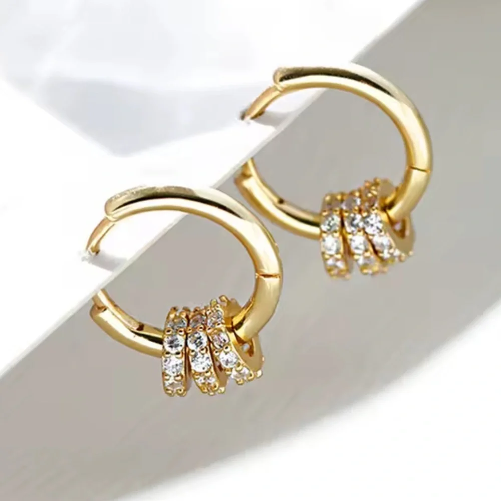 New Stock! Gold Crystal Round Huggie Hoop Earrings - Picture 1 of 4